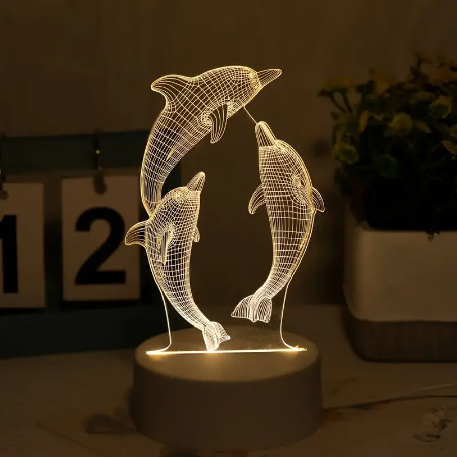 Luminária 3d de golfinhos