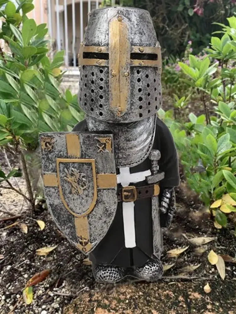 Knight Gnomes Garden Statue Guard Cross Templar Dwarf Guard Armor Samurai Miniature European Knight Resin Garden Decoration 2024