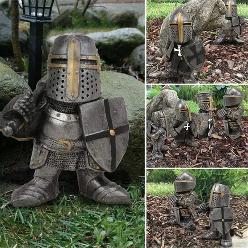 Knight Gnomes Garden Statue Guard Cross Templar Dwarf Guard Armor Samurai Miniature European Knight Resin Garden Decoration 2024