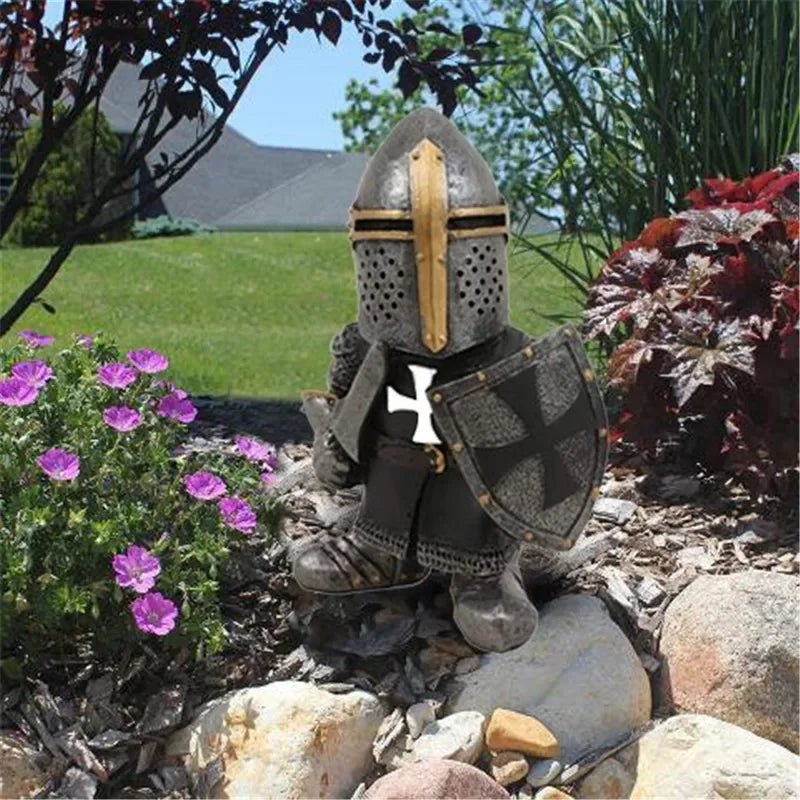 Knight Gnomes Garden Statue Guard Cross Templar Dwarf Guard Armor Samurai Miniature European Knight Resin Garden Decoration 2024