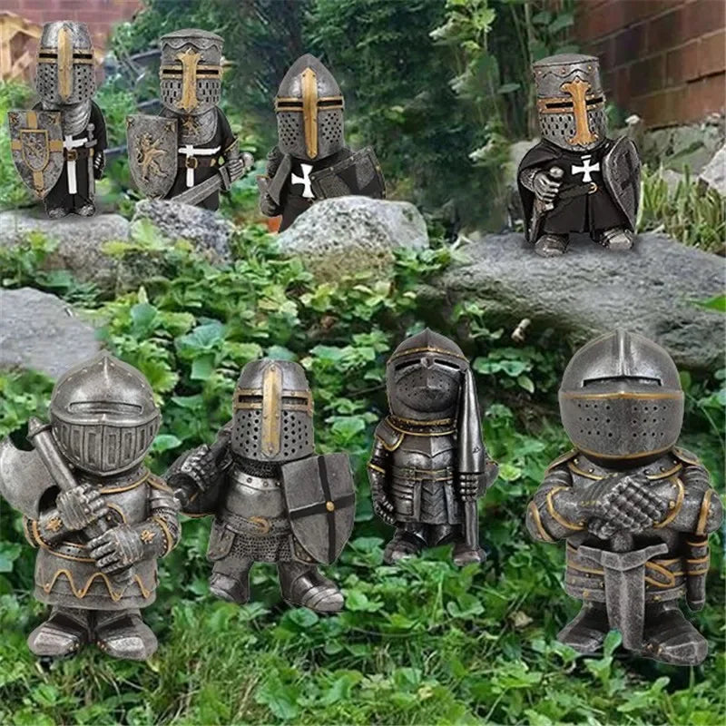 Knight Gnomes Garden Statue Guard Cross Templar Dwarf Guard Armor Samurai Miniature European Knight Resin Garden Decoration 2024