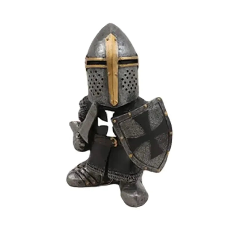 Knight Gnomes Garden Statue Guard Cross Templar Dwarf Guard Armor Samurai Miniature European Knight Resin Garden Decoration 2024